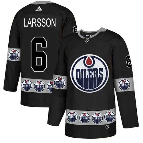 Men's Adidas Edmonton Oilers #6 Adam Larsson Black Authentic Team Logo Fashion Stitched NHL Jersey