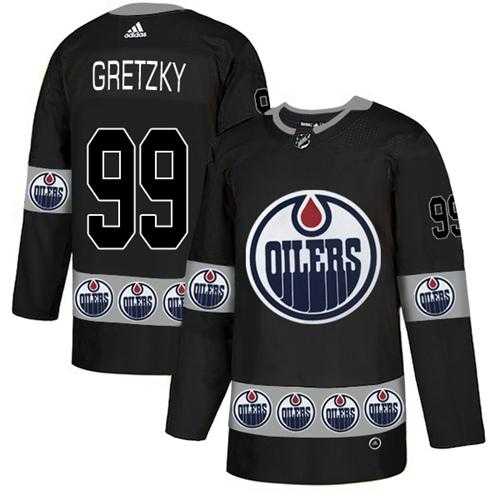 Men's Adidas Edmonton Oilers #99 Wayne Gretzky Black Authentic Team Logo Fashion Stitched NHL Jersey