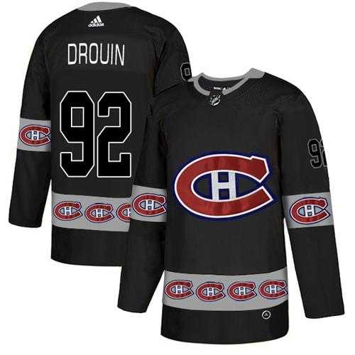 Men's Adidas Montreal Canadiens #92 Jonathan Drouin Black Authentic Team Logo Fashion Stitched NHL Jersey