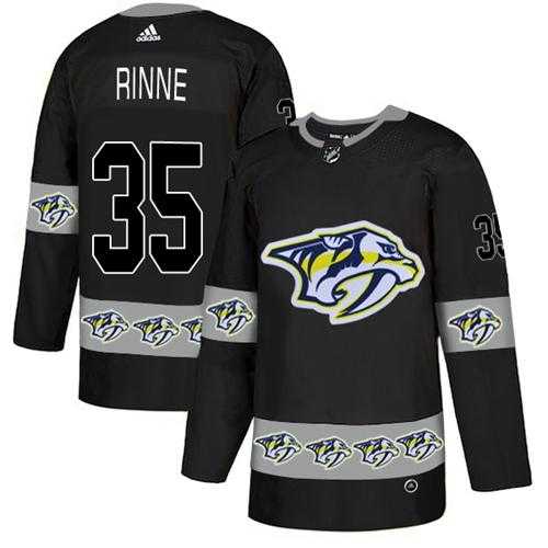 Men's Adidas Nashville Predators #35 Pekka Rinne Black Authentic Team Logo Fashion Stitched NHL Jersey