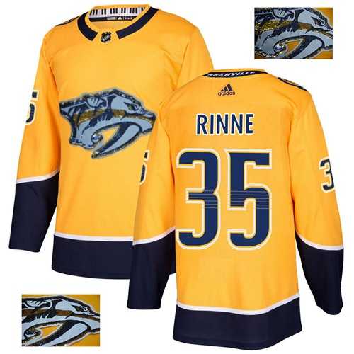 Men's Adidas Nashville Predators #35 Pekka Rinne Yellow Home Authentic Fashion Gold Stitched NHL