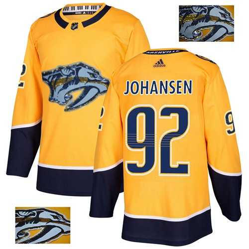 Men's Adidas Nashville Predators #92 Ryan Johansen Yellow Home Authentic Fashion Gold Stitched NHL