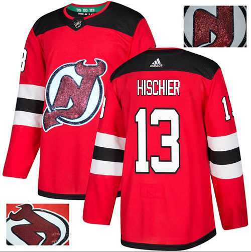 Men's Adidas New Jersey Devils #13 Nico Hischier Red Home Authentic Fashion Gold Stitched NHL
