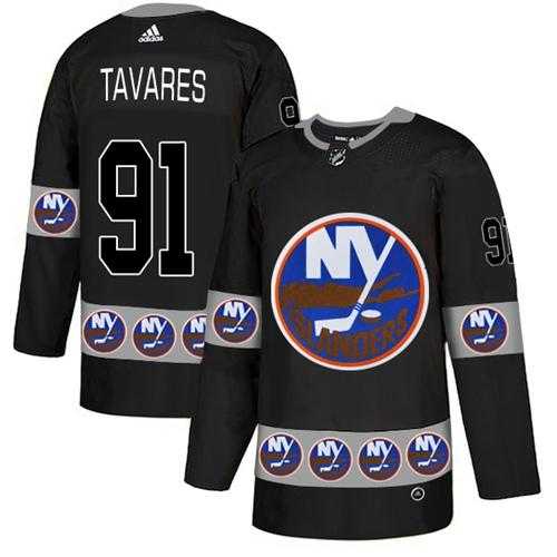 Men's Adidas New York Islanders #91 John Tavares Black Authentic Team Logo Fashion Stitched NHL Jersey