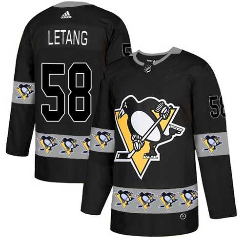 Men's Adidas Pittsburgh Penguins #58 Kris Letang Black Authentic Team Logo Fashion Stitched NHL Jersey