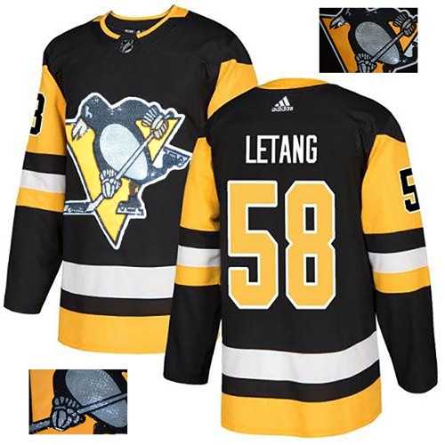 Men's Adidas Pittsburgh Penguins #58 Kris Letang Black Home Authentic Fashion Gold Stitched NHL