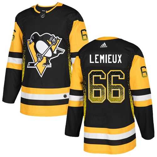 Men's Adidas Pittsburgh Penguins #66 Mario Lemieux Black Home Authentic Drift Fashion Stitched NHL Jersey