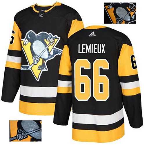 Men's Adidas Pittsburgh Penguins #66 Mario Lemieux Black Home Authentic Fashion Gold Stitched NHL