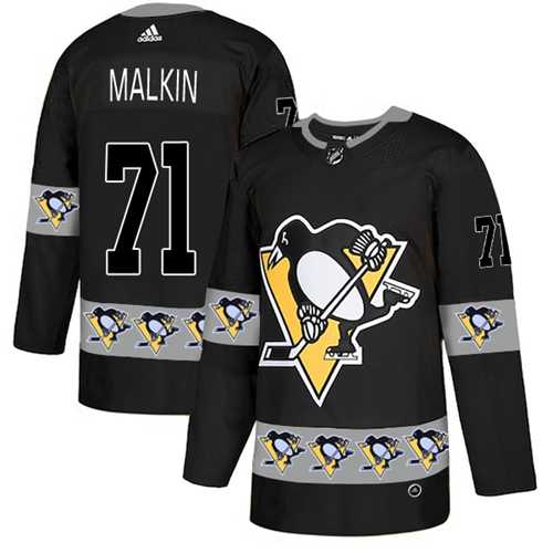 Men's Adidas Pittsburgh Penguins #71 Evgeni Malkin Black Authentic Team Logo Fashion Stitched NHL Jersey