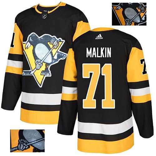 Men's Adidas Pittsburgh Penguins #71 Evgeni Malkin Black Home Authentic Fashion Gold Stitched NHL