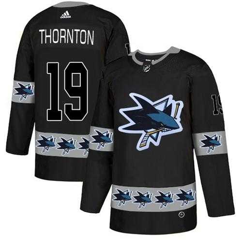 Men's Adidas San Jose Sharks #19 Joe Thornton Black Authentic Team Logo Fashion Stitched NHL Jersey