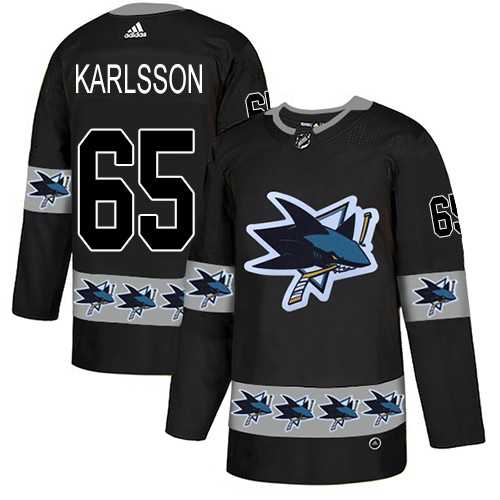Men's Adidas San Jose Sharks #65 Erik Karlsson Black Authentic Team Logo Fashion Stitched NHL Jersey