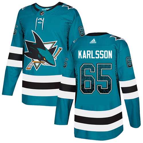 Men's Adidas San Jose Sharks #65 Erik Karlsson Teal Home Authentic Drift Fashion Stitched NHL Jersey