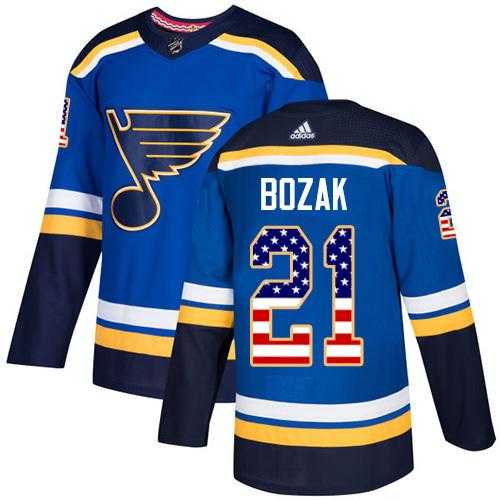Men's Adidas St. Louis Blues #21 Tyler Bozak Blue Home Authentic USA Flag Stitched NHL Jersey