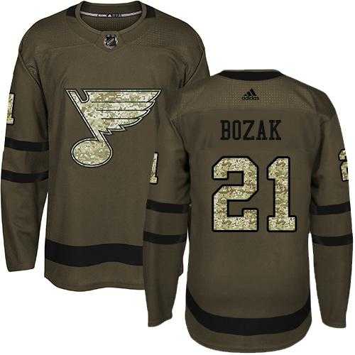 Men's Adidas St. Louis Blues #21 Tyler Bozak Green Salute to Service Stitched NHL Jersey