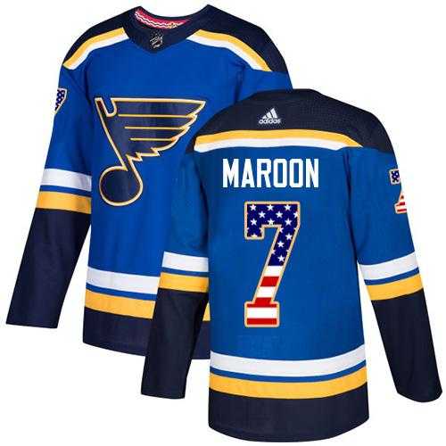Men's Adidas St. Louis Blues #7 Patrick Maroon Blue Home Authentic USA Flag Stitched NHL Jersey