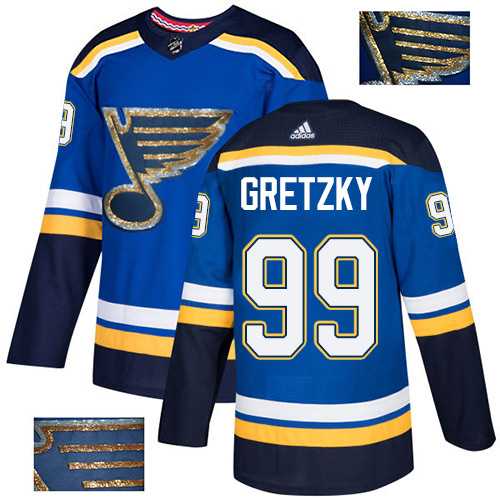 Men's Adidas St. Louis Blues #99 Wayne Gretzky Blue Home Authentic Fashion Gold Stitched NHL