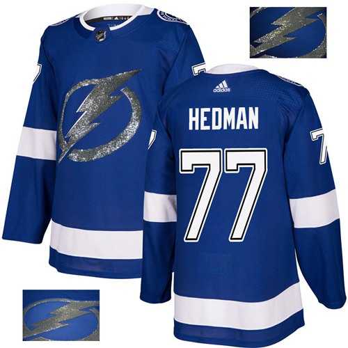 Men's Adidas Tampa Bay Lightning #77 Victor Hedman Blue Home Authentic Fashion Gold Stitched NHL
