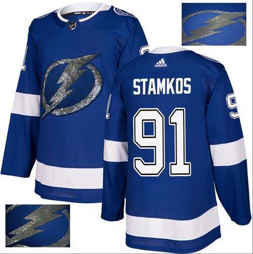 Men's Adidas Tampa Bay Lightning #91 Steven Stamkos Blue Home Authentic Fashion Gold Stitched NHL