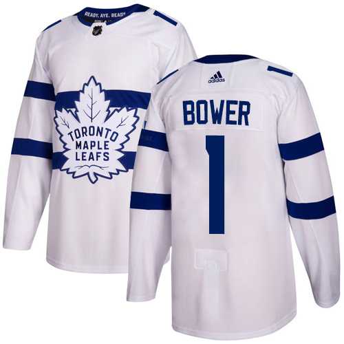 Men's Adidas Toronto Maple Leafs #1 Johnny Bower White Authentic 2018 Stadium Series Stitched NHL Jersey