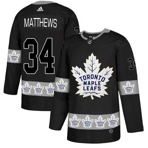 Men's Adidas Toronto Maple Leafs #34 Auston Matthews Black Authentic Team Logo Fashion Stitched NHL Jersey
