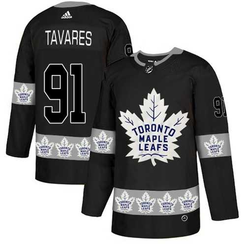 Men's Adidas Toronto Maple Leafs #91 John Tavares Black Authentic Team Logo Fashion Stitched NHL Jersey