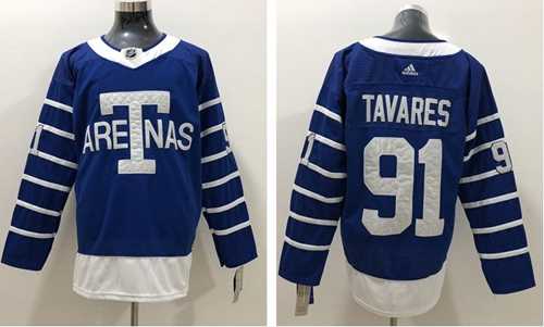 Men's Adidas Toronto Maple Leafs #91 John Tavares Blue Authentic 1918 Arenas Throwback Stitched NHL Jersey