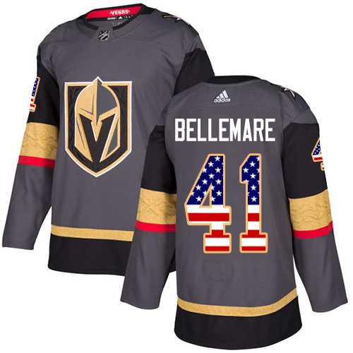 Men's Adidas Vegas Golden Knights #41 Pierre-Edouard Bellemare Authentic Gray USA Flag Fashion NHL