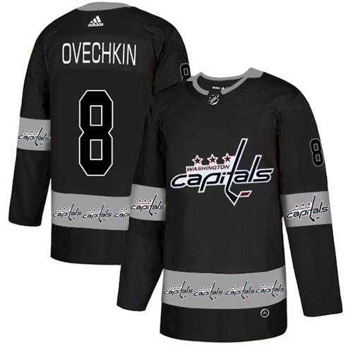 Men's Adidas Washington Capitals #8 Alex Ovechkin Black Authentic Team Logo Fashion Stitched NHL Jersey