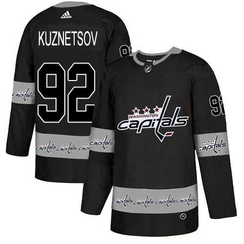 Men's Adidas Washington Capitals #92 Evgeny Kuznetsov Black Authentic Team Logo Fashion Stitched NHL Jersey
