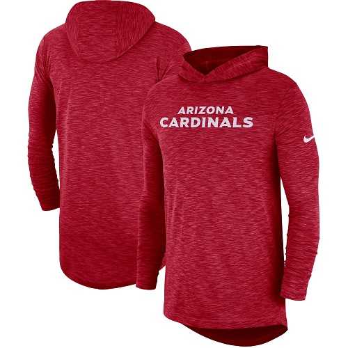 Men's Arizona Cardinals Nike Cardinal Sideline Slub Performance Hooded Long Sleeve T-shirt