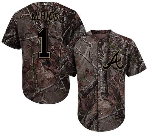 Men's Atlanta Braves #1 Ozzie Albies Camo Realtree Collection Cool Base Stitched MLB