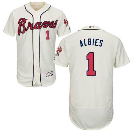 Men's Atlanta Braves #1 Ozzie Albies Cream Flexbase Authentic Collection Stitched MLB Jersey
