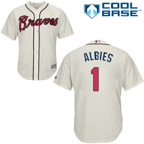 Men's Atlanta Braves #1 Ozzie Albies Cream New Cool Base Stitched MLB Jersey