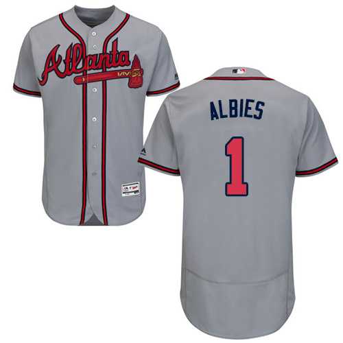 Men's Atlanta Braves #1 Ozzie Albies Grey Flexbase Authentic Collection Stitched MLB Jersey