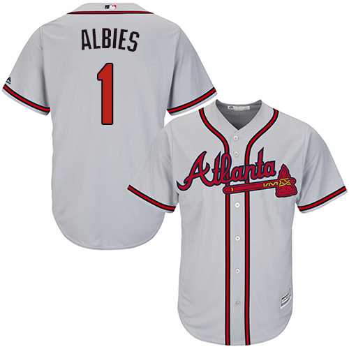Men's Atlanta Braves #1 Ozzie Albies Grey New Cool Base Stitched MLB Jersey