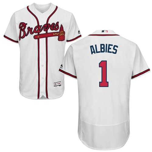 Men's Atlanta Braves #1 Ozzie Albies White Flexbase Authentic Collection Stitched MLB Jersey Men's Atlanta Braves #1 Ozzie Albies White Flexbase Authentic Collection Stitched MLB Jersey