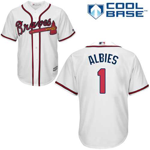 Men's Atlanta Braves #1 Ozzie Albies White New Cool Base Stitched MLB Jersey Men's Atlanta Braves #1 Ozzie Albies White New Cool Base Stitched MLB Jersey