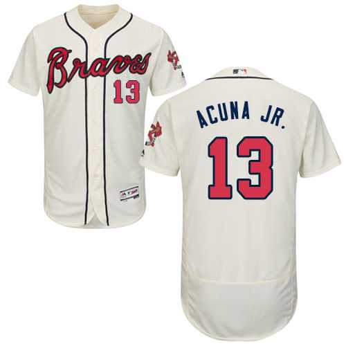 Men's Atlanta Braves #13 Ronald Acuna Jr. Cream Flexbase Authentic Collection Stitched MLB Jersey
