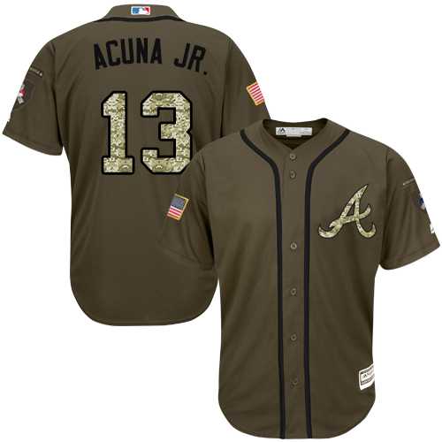 Men's Atlanta Braves #13 Ronald Acuna Jr. Green Salute to Service Stitched MLB Jersey