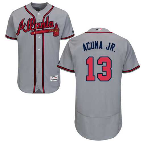 Men's Atlanta Braves #13 Ronald Acuna Jr. Grey Flexbase Authentic Collection Stitched MLB Jersey