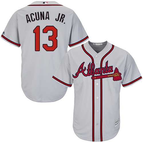 Men's Atlanta Braves #13 Ronald Acuna Jr. Grey New Cool Base Stitched MLB Jersey