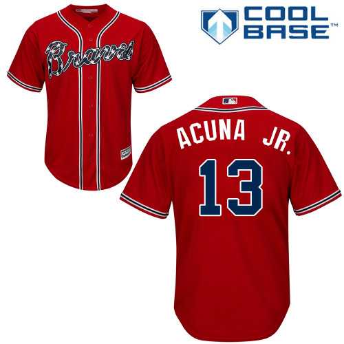 Men's Atlanta Braves #13 Ronald Acuna Jr. Red New Cool Base Stitched MLB Jersey Men's Atlanta Braves #13 Ronald Acuna Jr. Red New Cool Base Stitched MLB Jersey