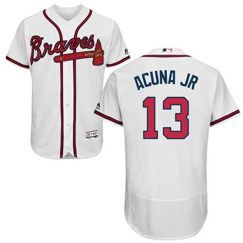 Men's Atlanta Braves #13 Ronald Acuna Jr. White Flexbase Authentic Collection Stitched MLB Jersey Men's Atlanta Braves #13 Ronald Acuna Jr. White Flexbase Authentic Collection Stitched MLB Jersey