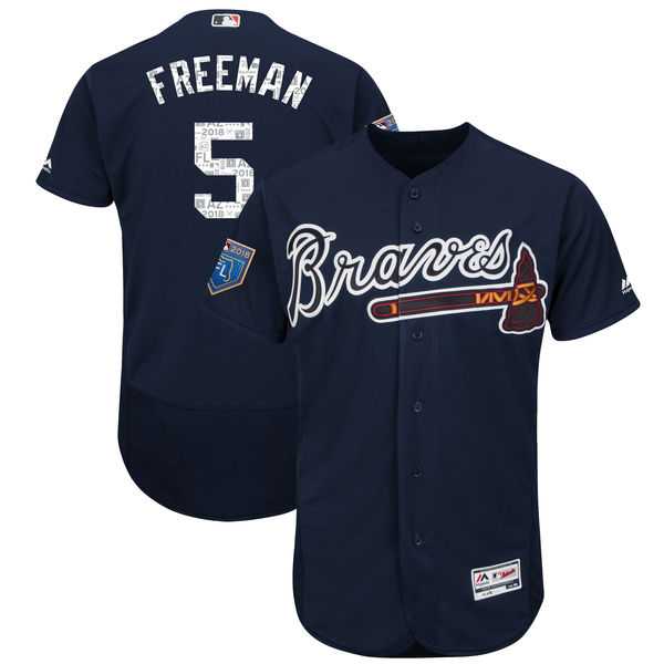 Men's Atlanta Braves #5 Freddie Freeman Majestic Navy 2018 Spring Training Flex Base Player Jersey