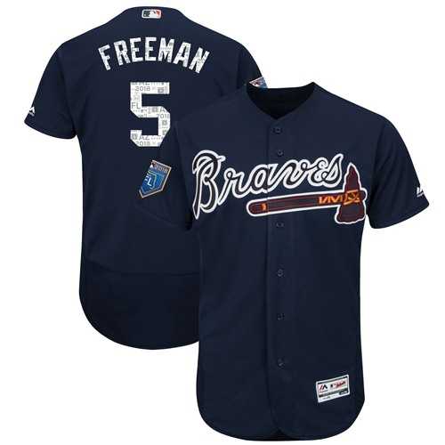Men's Atlanta Braves #5 Freddie Freeman Navy Blue 2018 Spring Training Authentic Flex Base Stitched Baseball Jersey