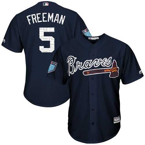 Men's Atlanta Braves #5 Freddie Freeman Navy Blue 2018 Spring Training Cool Base Stitched Baseball Jersey
