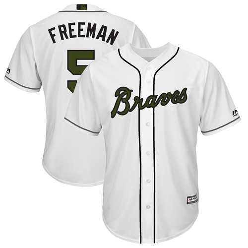 Men's Atlanta Braves #5 Freddie Freeman White New Cool Base 2018 Memorial Day Stitched MLB Jersey