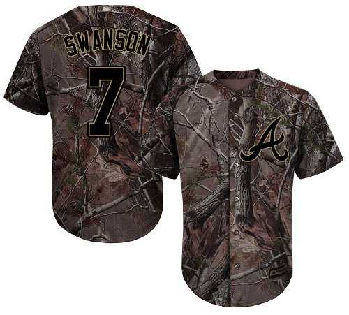 Men's Atlanta Braves #7 Dansby Swanson Camo Realtree Collection Cool Base Stitched MLB