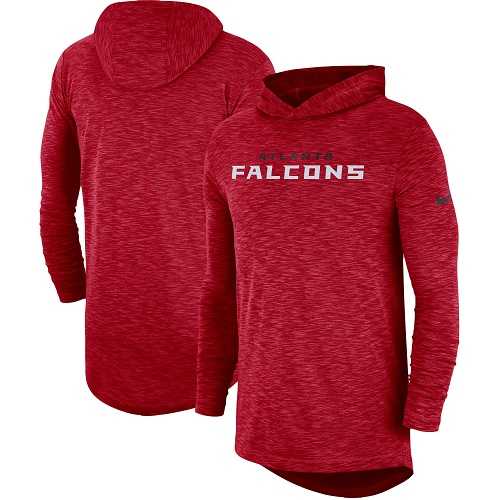 Men's Atlanta Falcons Nike Red Sideline Slub Performance Hooded Long Sleeve T-shirt